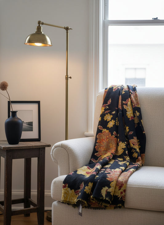 Washed Floral Light Weight Wool Stole