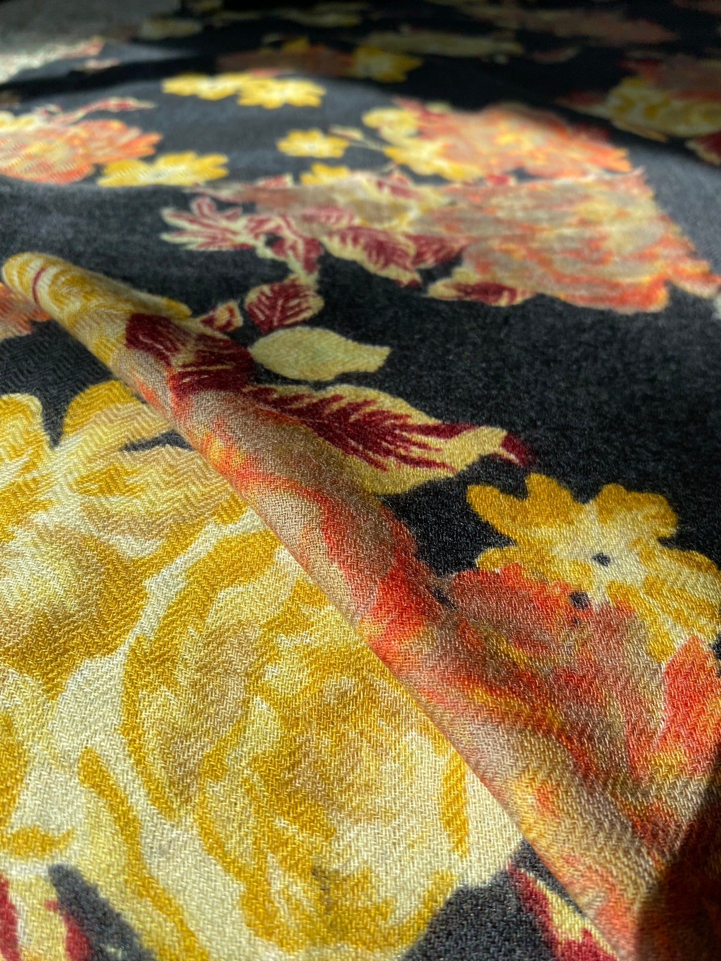 Washed Floral Light Weight Wool Stole