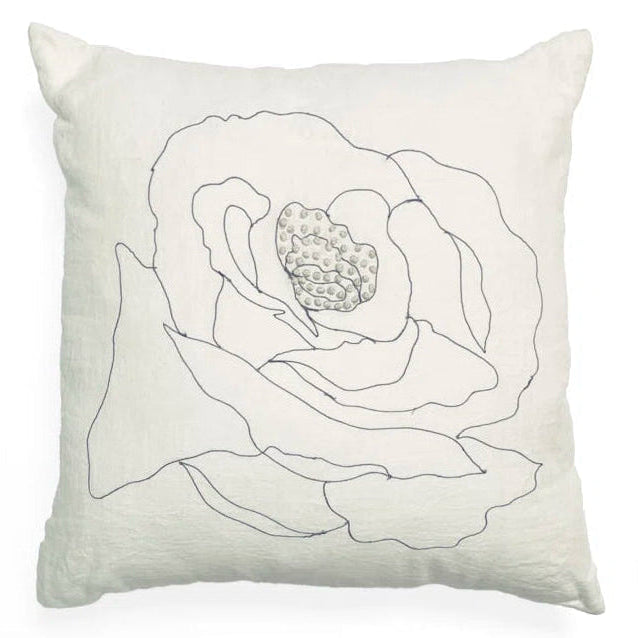 Rose Floral Linen Accent Pillow