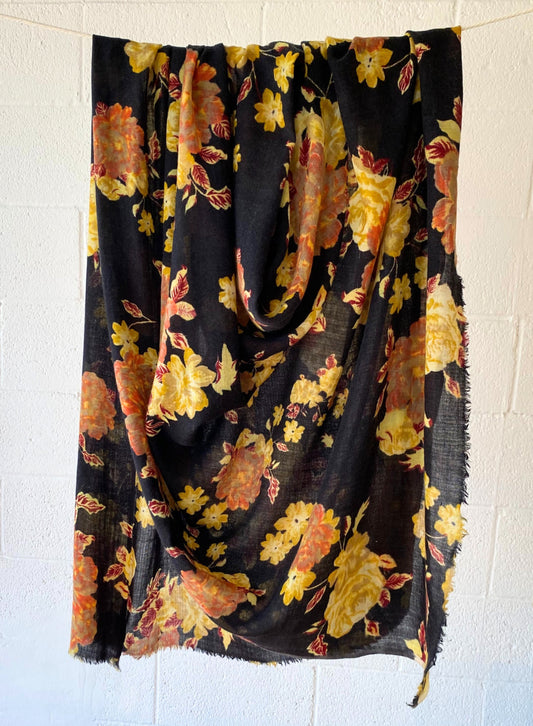 Washed Floral Light Weight Wool Stole
